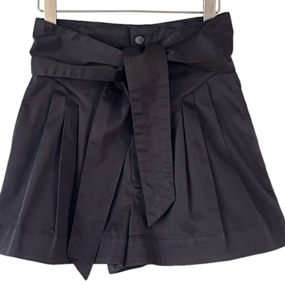 Zara Woman Black Cotton High Waist Pleat Front Wide Leg Dressy Shorts Size XS
